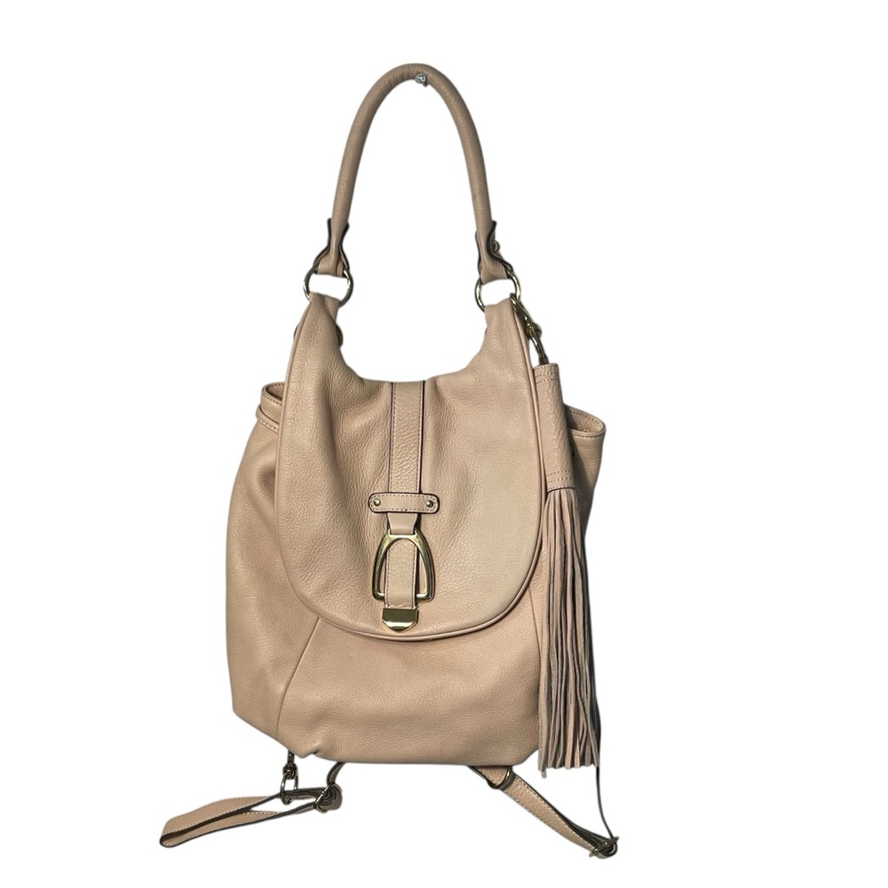 G.I.L.I Pink Blush Leather Tassel Flap Convertible Backpack Hobo Handbag